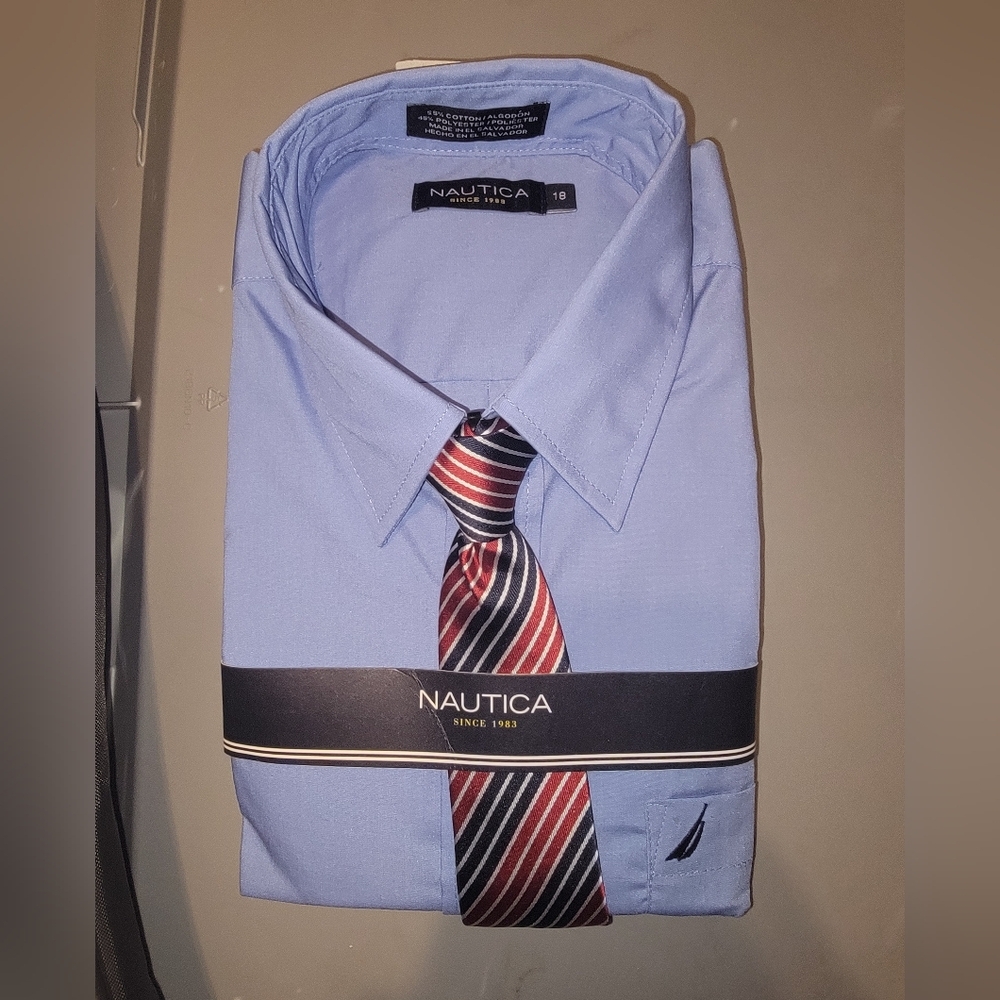 Boy's Nautica Blue Dress Shirt with Tie